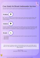 Case Study For Brand Ambassador Services One Pager Sample Example Document