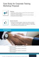Case Study For Corporate Training Workshop Proposal One Pager Sample Example Document