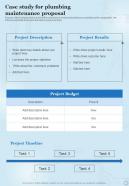 Case Study For Plumbing Maintenance Proposal One Pager Sample Example Document