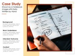 Case study shown by a notebook image with data written by hand