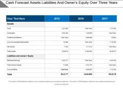 Cash forecast assets liabilities and owners equity over three years