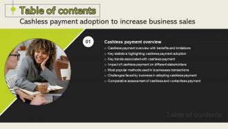 Cashless Payment Adoption To Increase Business Sales Table Of Contents