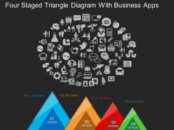 Cb four staged triangle diagram with business apps flat powerpoint design