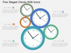 Ce five staged clocks with icons flat powerpoint design