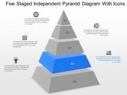 Ce five staged independent pyramid diagram with icons powerpoint template