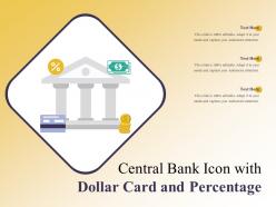 Central bank icon with dollar card and percentage