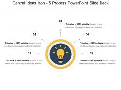 Central ideas icon 5 process powerpoint slide deck