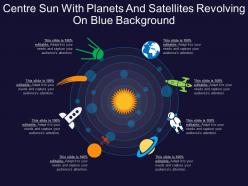 Centre Sun With Planets And Satellites Revolving On Blue Background