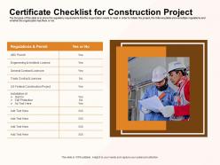Certificate checklist for construction project alarms ppt powerpoint presentation visual aids model