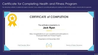 Certificate For Completing Health And Fitness Program Workplace Fitness Culture Playbook