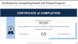 Certificate For Completing Health Fitness Playbook To Ensure Employee Wellbeing