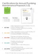 Certifications For Annual Plumbing Maintenance Proposal One Pager Sample Example Document