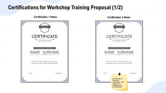 Certifications for workshop training proposal ppt powerpoint presentation icon