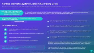 Certified Information Systems Auditor CISA Training Details Professional Certification Programs