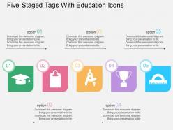 Cg five staged tags with education icons flat powerpoint design