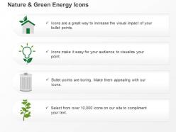 Ch four energy icons bulb home dustbin and plant ppt icons graphics