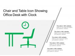 Chair and table icon showing office desk with clock
