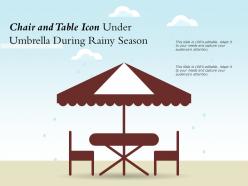 Chair and table icon under umbrella during rainy season