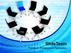 Chairs in circle with leader finance powerpoint templates ppt themes and graphics 0213