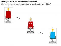 Chairs with one red leader chair and idea generation flat powerpoint design