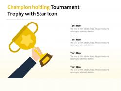 Champion holding tournament trophy with star icon