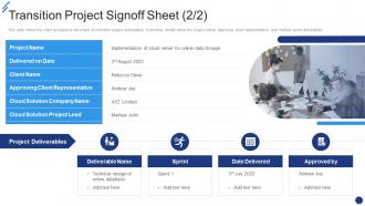 Change Implementation Plan Transition Project Signoff Sheet Ppt Styles Sample