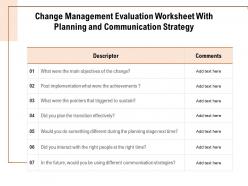 Change Management Evaluation Worksheet With Planning And Communication Strategy