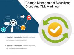 Change management magnifying glass and tick mark icon