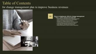 Change Management Plan To Improve Business Revenues For Table Of Contents