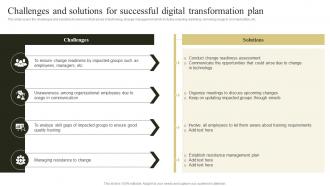 Change Management Plan To Improve Challenges And Solutions For Successful Digital
