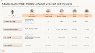Change Management Training Schedule With Start And End Dates