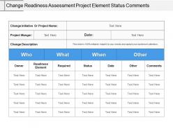 Change Readiness Assessment Project Element Status Comments