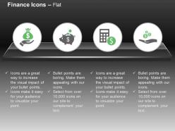Charity financial saving calculator and dollar sign alms ppt icons graphics