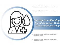 Charity icon showing blood donation with girl and blood drop