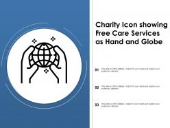 Charity icon showing free care services as hand and globe