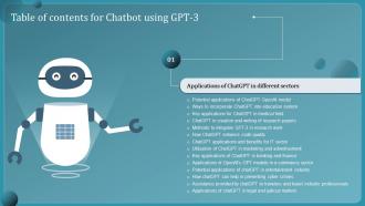 Chatbot Using Gpt 3 Table Of Contents Ppt Powerpoint Presentation File Slide Download