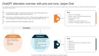 ChatGPT Alternative Overview With Pros And Cons Jasper Chat Glimpse About ChatGPT As AI ChatGPT SS V