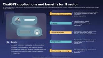 Chatgpt Applications And Benefits For It Sector Ppt Slides Background Images
