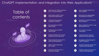 Chatgpt Implementation And Integration Into Web Applications Table Of Contents