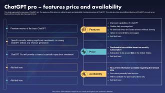 Chatgpt Pro Features Price And Availability Ppt Slides Example