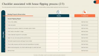 Checklist Associated With House Flipping Process Execution Of Successful House