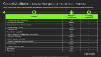 Checklist Criteria To Assess Merger Partner Attractiveness Building Substantial Business Strategy