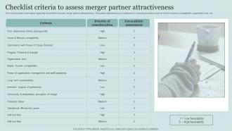 Checklist Criteria To Assess Merger Partner Attractiveness Critical Initiatives To Deploy Successful Business