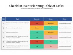 Checklist event planning table of tasks