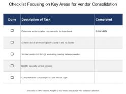 Checklist focusing on key areas for vendor consolidation