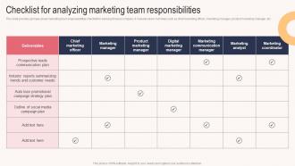 Checklist For Analyzing Marketing Team Responsibilities Sales Outreach Plan For Boosting Customer Strategy SS