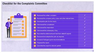 Checklist For Anti Sexual Harassment Internal Complaints Committee Training Ppt