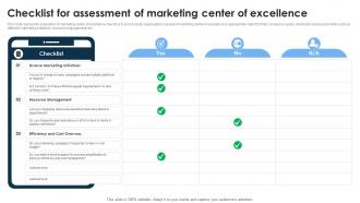 Checklist For Assessment Of Marketing Center Of Excellence
