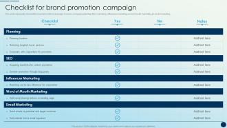 Checklist For Brand Promotion Campaign Brand Promotion Strategies
