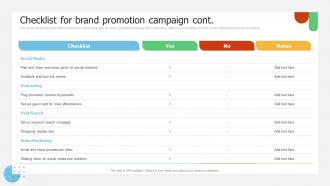 Checklist For Brand Promotion Campaign Cont Implementing Promotion Campaign For Brand Engagement